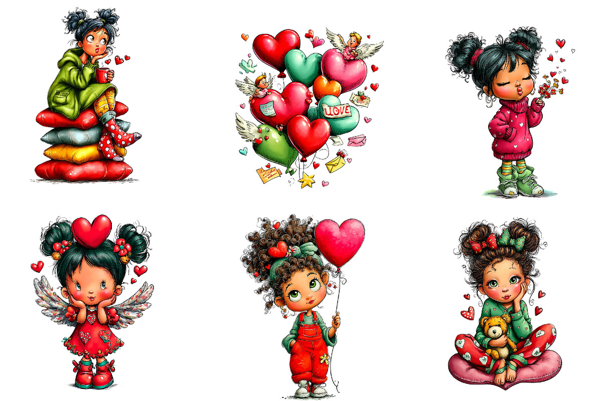quirky valentine girl clipart bundle, an Illustration by CreationArt (Photo 4 of 5)