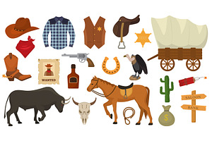 Wild West Vector Western Cowboy Or Sheriff Signs Hat Or Horseshoe In Wildlife Desert With Cactus Illustration Wildly Horse Character For Rodeo Set Iso