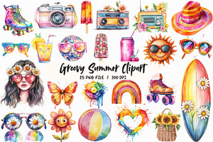 Groovy Summer Clipart, an Illustration by Libby Wishes
