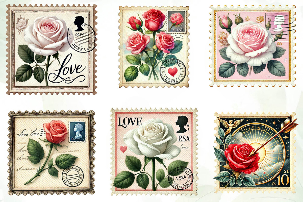 Valentine Rose Postage Stamp Clipart, an Illustration by CreationArt (Photo 4 of 5)