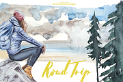 Watercolor Road Trip Clipart Set, a Person Illustration by ArtCreationsDesign (Thumbnail 3 of 19)