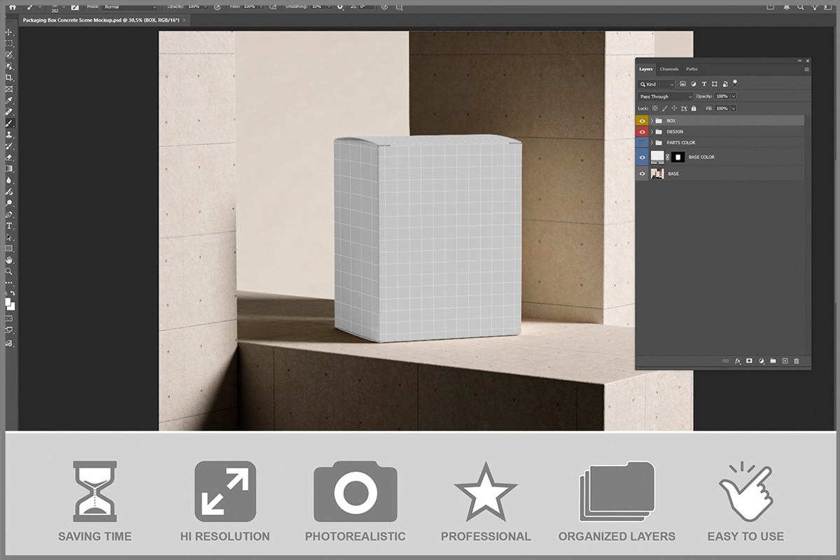 Packaging Box Concrete Scene PSD, a Product Mockup by Bruno's Shop (Photo 2 of 3)