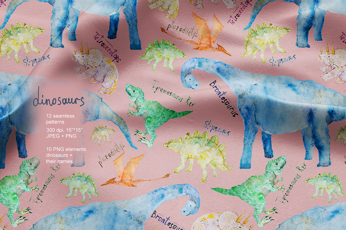 Dinosaurs seamless + clipart set, a Pattern Graphic by PatternsBlooming (Photo 8 of 8)