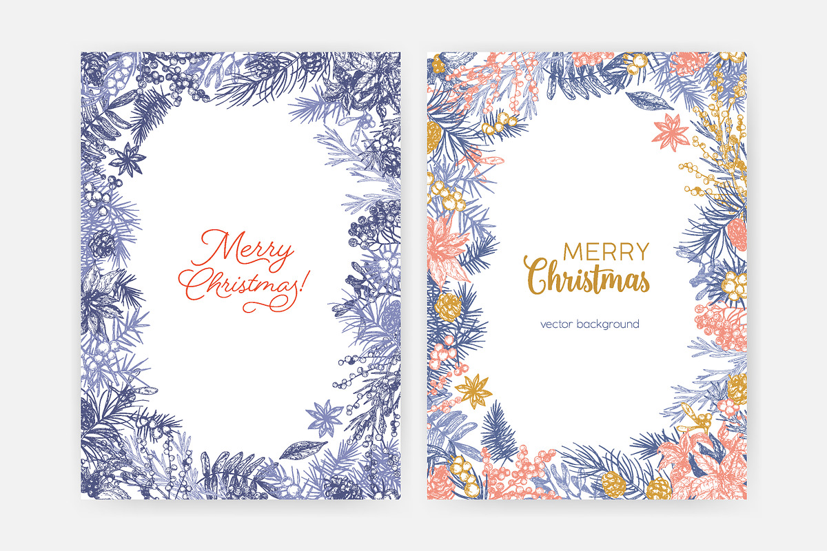 Floral christmas framed cards, a Decorative Illustration by Good Studio (Photo 11 of 19)