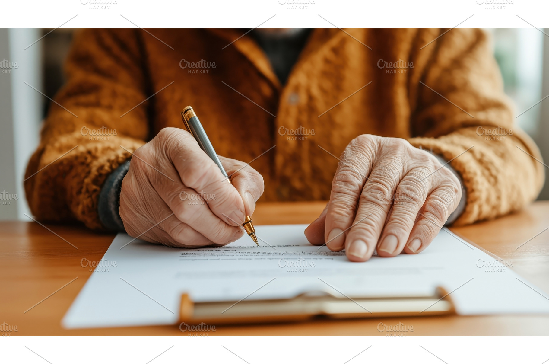 A senior Caucasian person signs a, a Business Photo by Sergey Kotenev