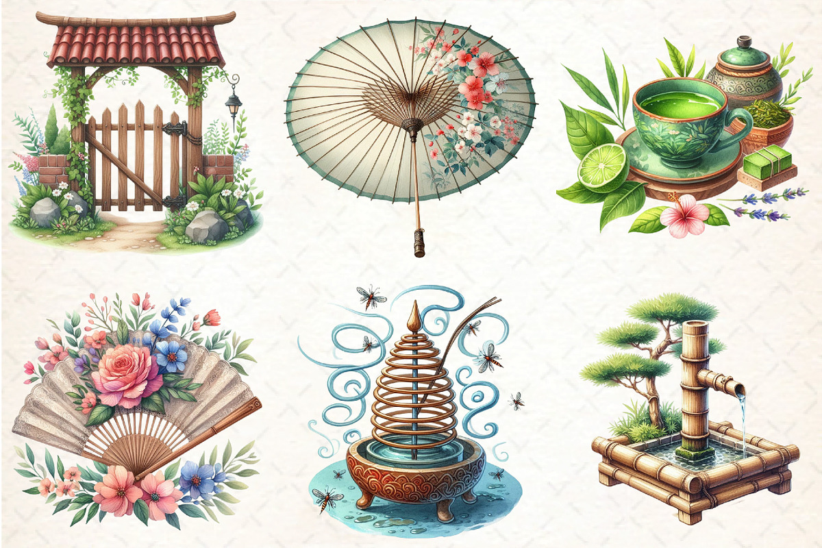 Japanese Summer Garden Clipart, an Illustration by DreamCafeArt (Photo 2 of 9)