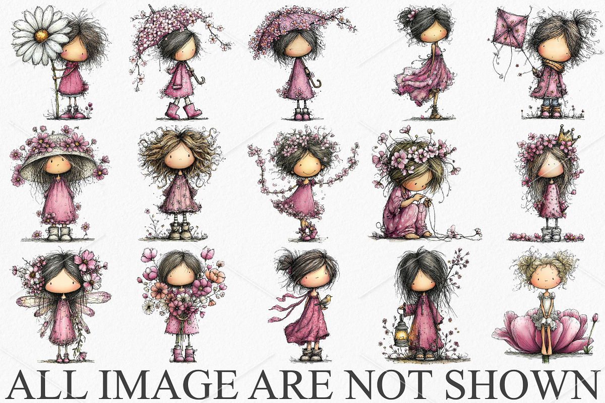 Whimsical Spring Girl Clipart Bundle, an Illustration by Canvas Craft (Photo 3 of 7)