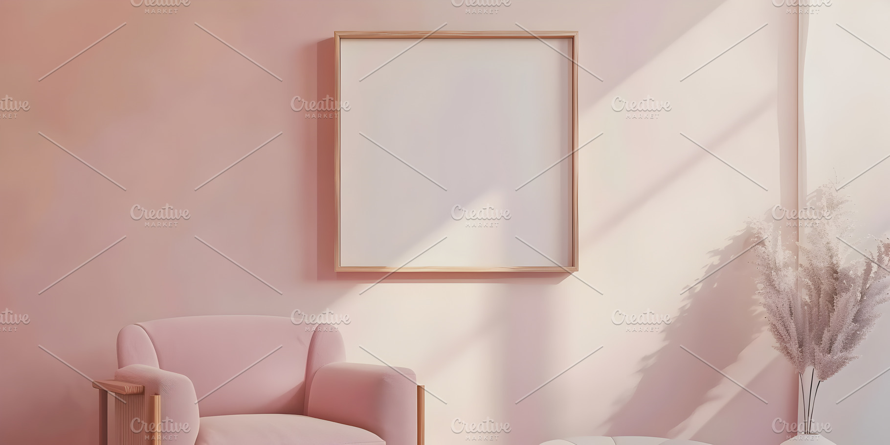 Minimalist Interior with Blank Canvas, Soft Pink Tones, and Natural Light, an Architecture Photo by Photostock