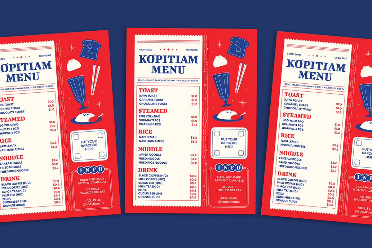 Red and Blue Kopitiam Menu, a Stationery Template by Gumico Studio. (Photo 1 of 3)