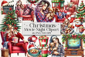 Christmas Movie Night Clipart, an Illustration by Libby Wishes