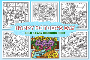 Happy Mother's Day Coloring Page V-3, a Seasonal Illustration by Coco Bloom