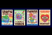 Y2K groovy hippie poster set, a Decorative Illustration by Buch&Bee (Thumbnail 1 of 3)