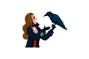 Fortune teller holding raven, an Illustration by pikepicture