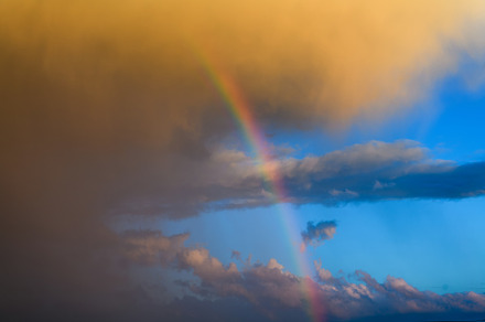 Panorama blue sky and white cloud with sun light and rainbow, a Nature Photo by Byrdyak
