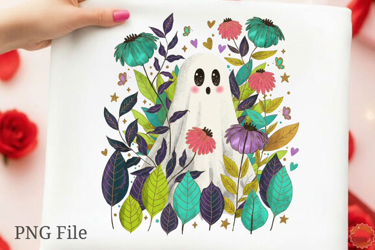 Halloween Fall Floral Boho Ghost Png, an Illustration by designcity5 (Photo 1 of 4)