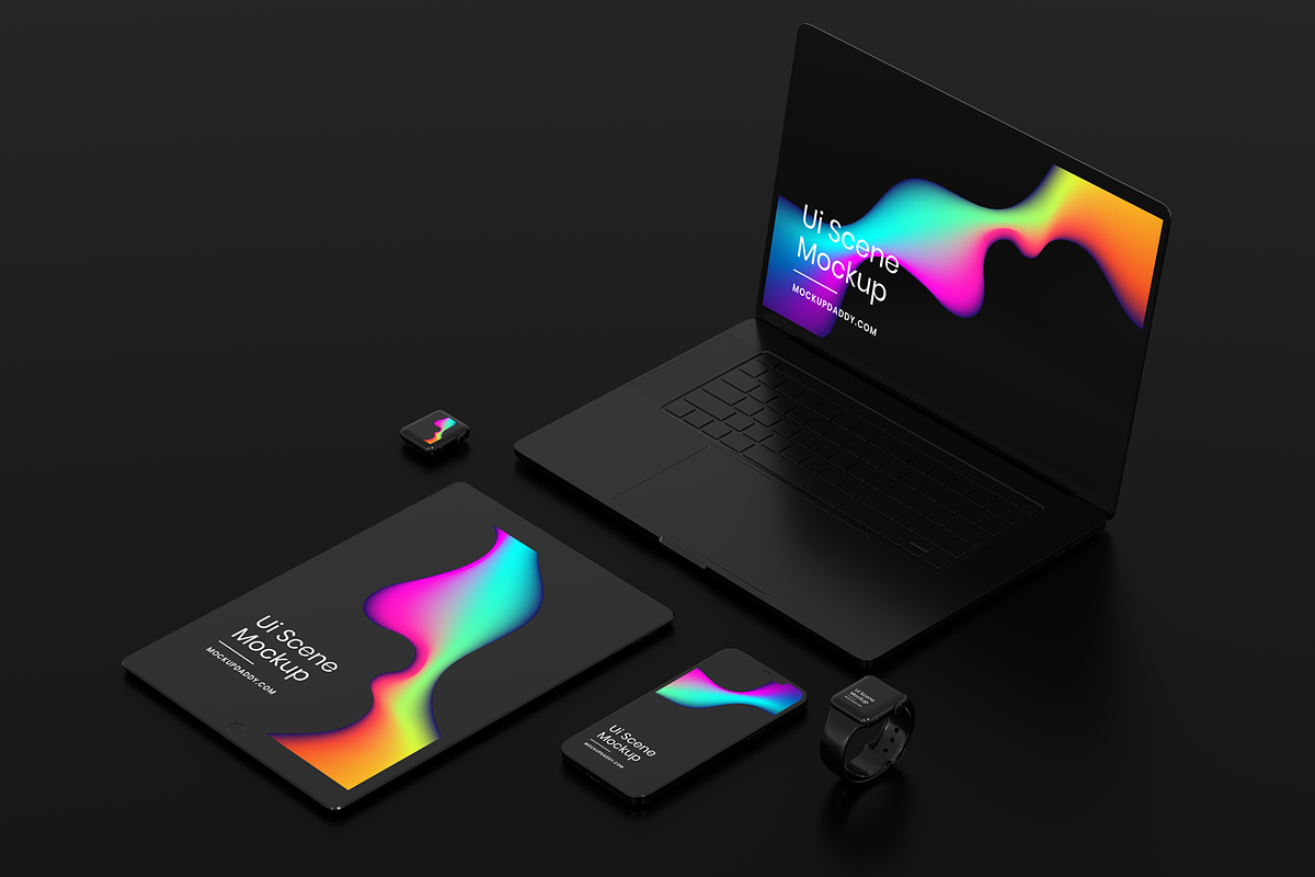 Black Devices Mockup Dark Theme Set, a Mac Mockup by Mockupdaddy (Photo 4 of 22)