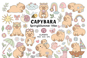 Capybara Clipart - Spring & Summer, a Seasonal Illustration by JulzaArt