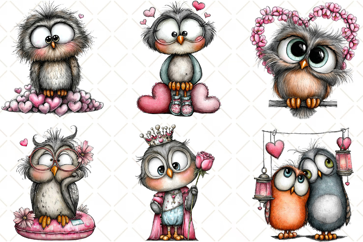 Quirky Valentine Owl Clipart, an Animal Illustration by Black Bird Studio (Photo 2 of 6)
