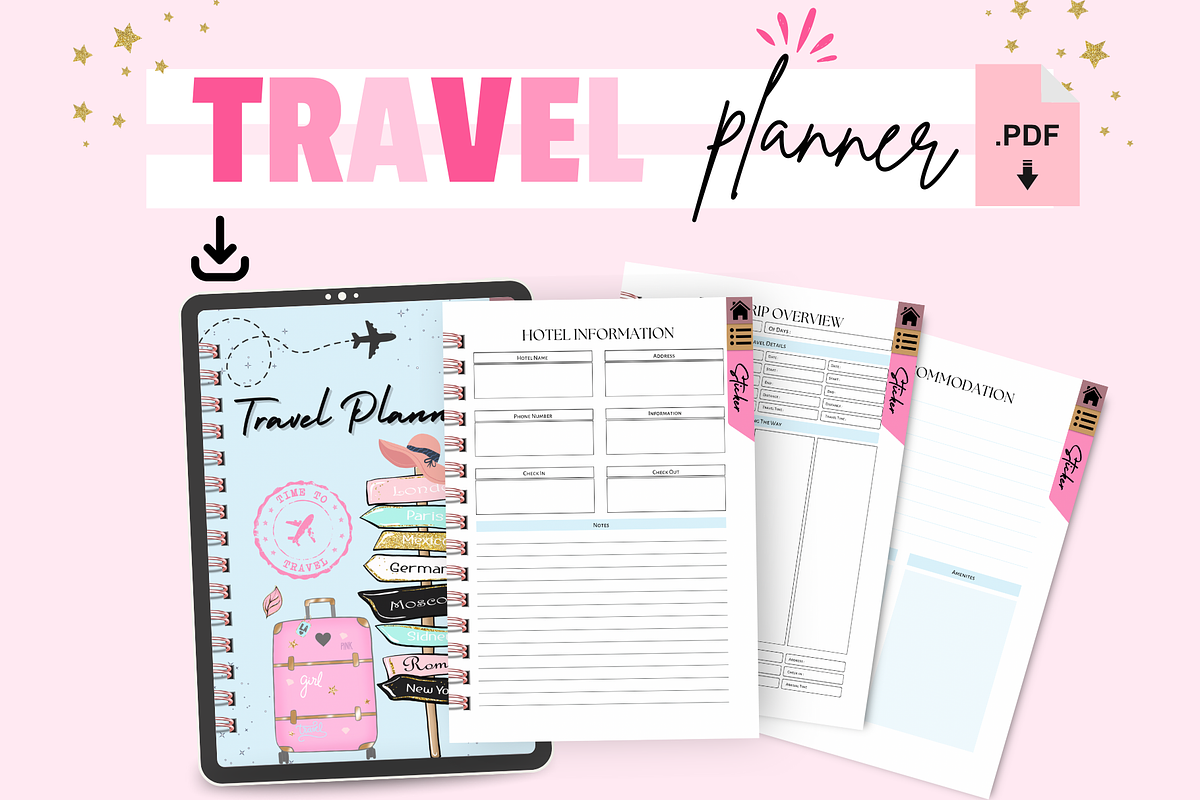 Chic Digital Travel Planner for Girl, a Templates & Theme by bellaROSEworkshop (Photo 6 of 10)
