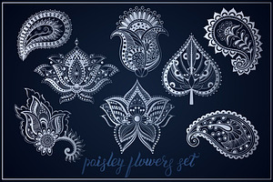 Paisley flowers & leaf Indian set