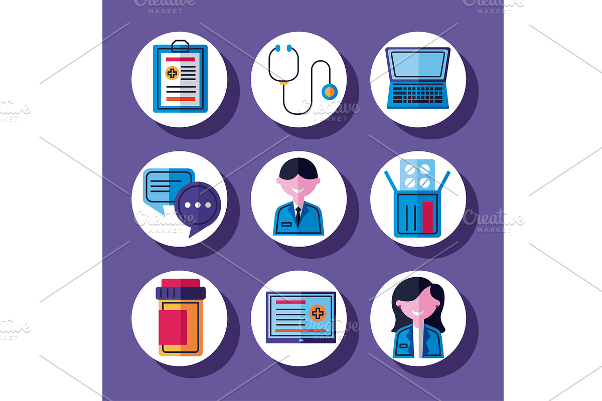 nine online medical icons, a Healthcare Illustration by studiogstock