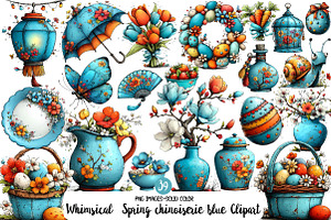 Whimsical Spring chinoiserie blue, an Illustration by Designworld