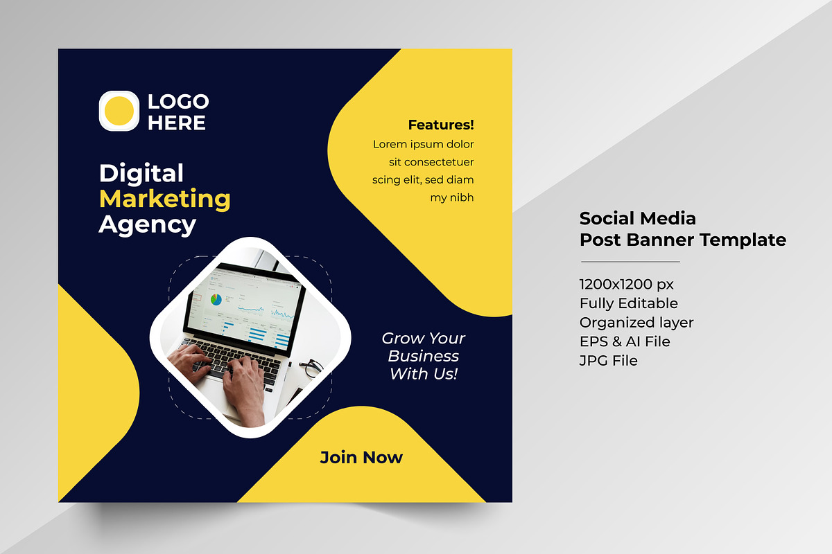 Digital Marketing Post Banner Design, a Social Media Template by Tahnix Creative (Photo 3 of 3)