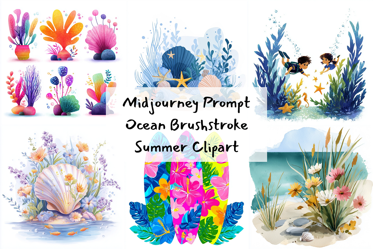 Prompt Ocean Brushstroke Clipart, a Decorative Illustration by Creative design (Photo 1 of 7)