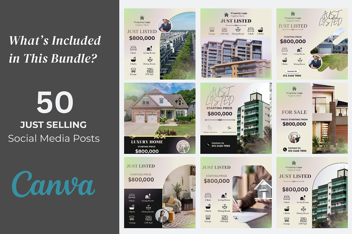 Just Listed | Canva | 50 post, a Social Media Template by Mohammad Sarfaraz (Photo 3 of 5)