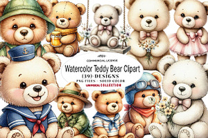 Watercolor Teddy Bear Clipart