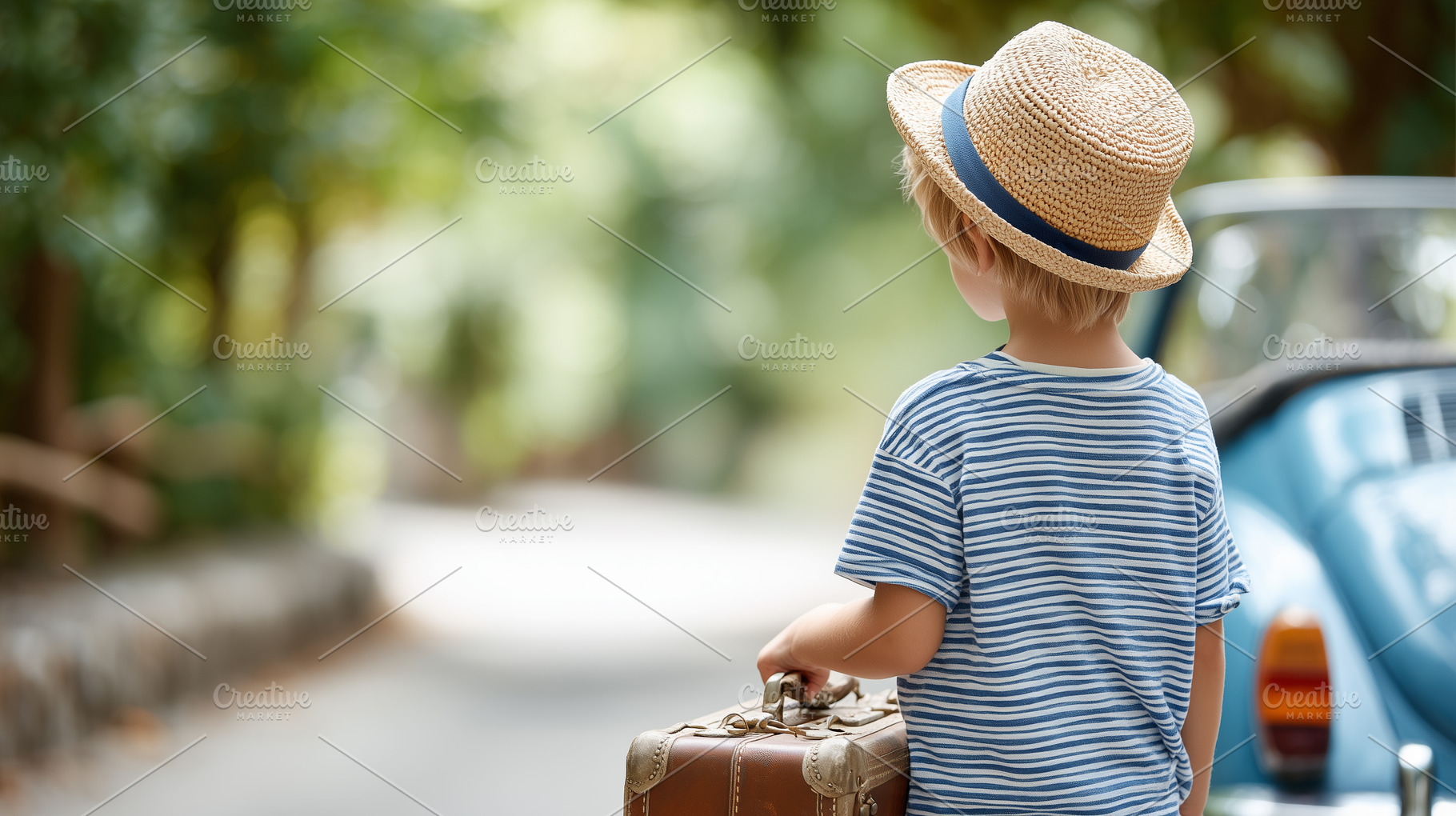 Young child with a straw hat and, a Person Photo by MistyDay