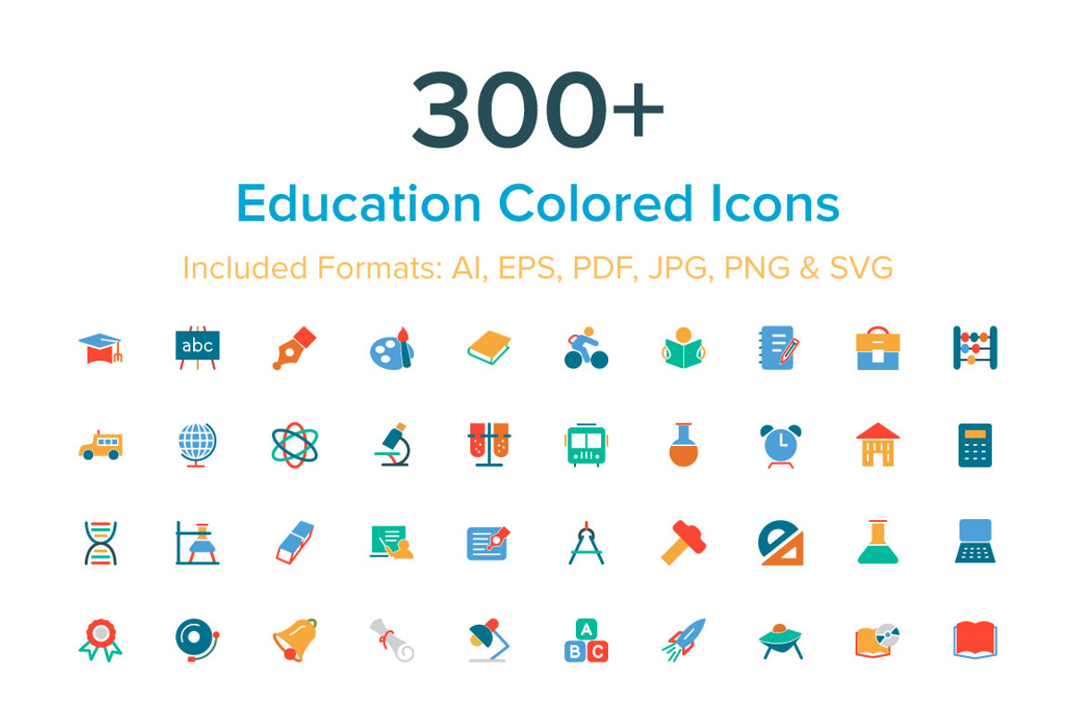 300+ Education Colored Icons, a Solid Icon by Creative Stall (Photo 1 of 5)