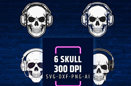 Skull with Headphones SVG set of 6