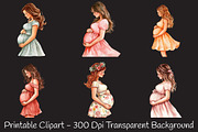 Pregnant Woman Watercolor Clipart, an Illustration by RobertsArt (Thumbnail 3 of 7)