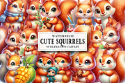 Watercolor Cute Squirrels Clipart, a Graphic by Designking (Thumbnail 1 of 4)