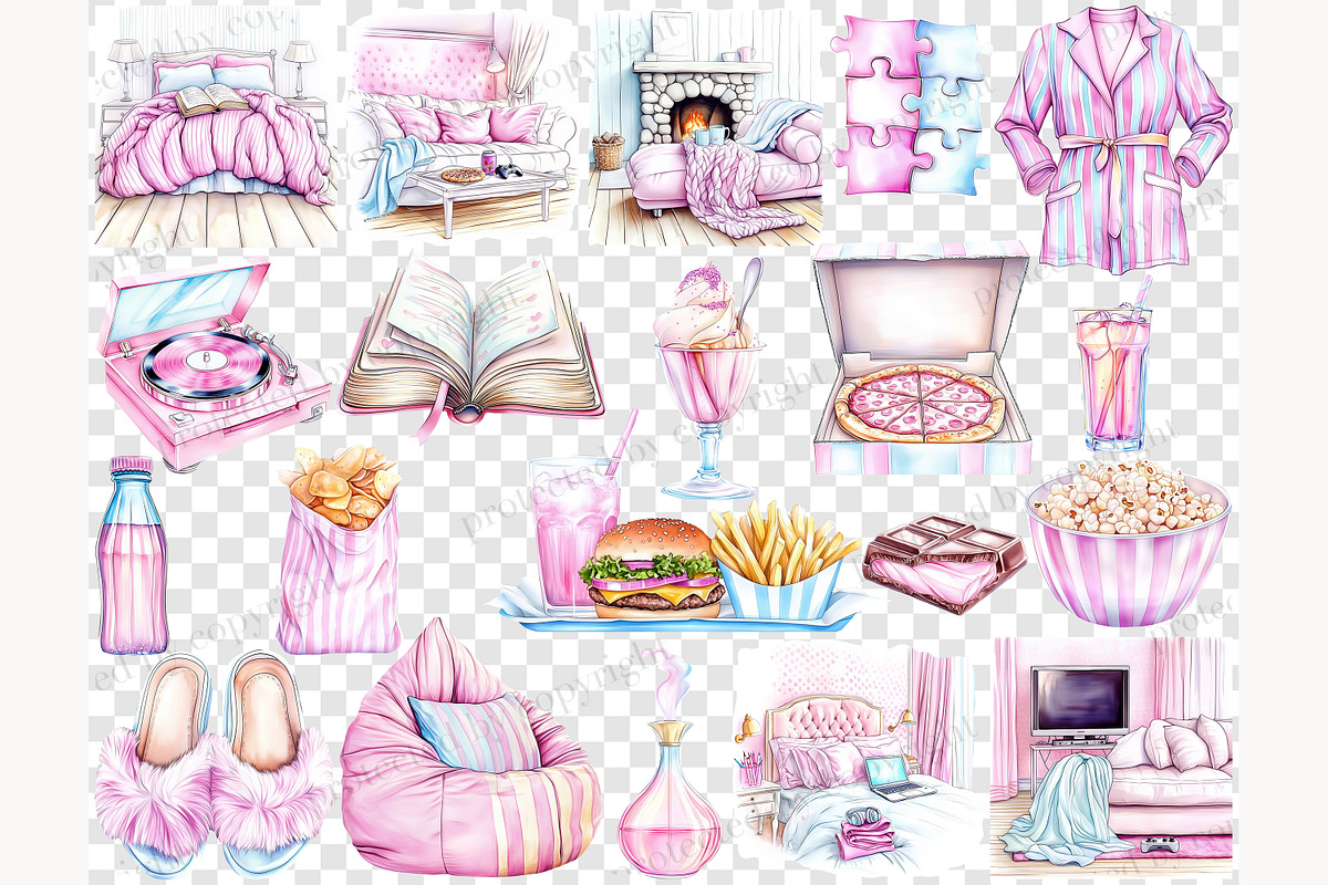 Cozy Pajama Party Clipart Set, a Healthcare Illustration by GlamArtZhanna (Photo 7 of 8)