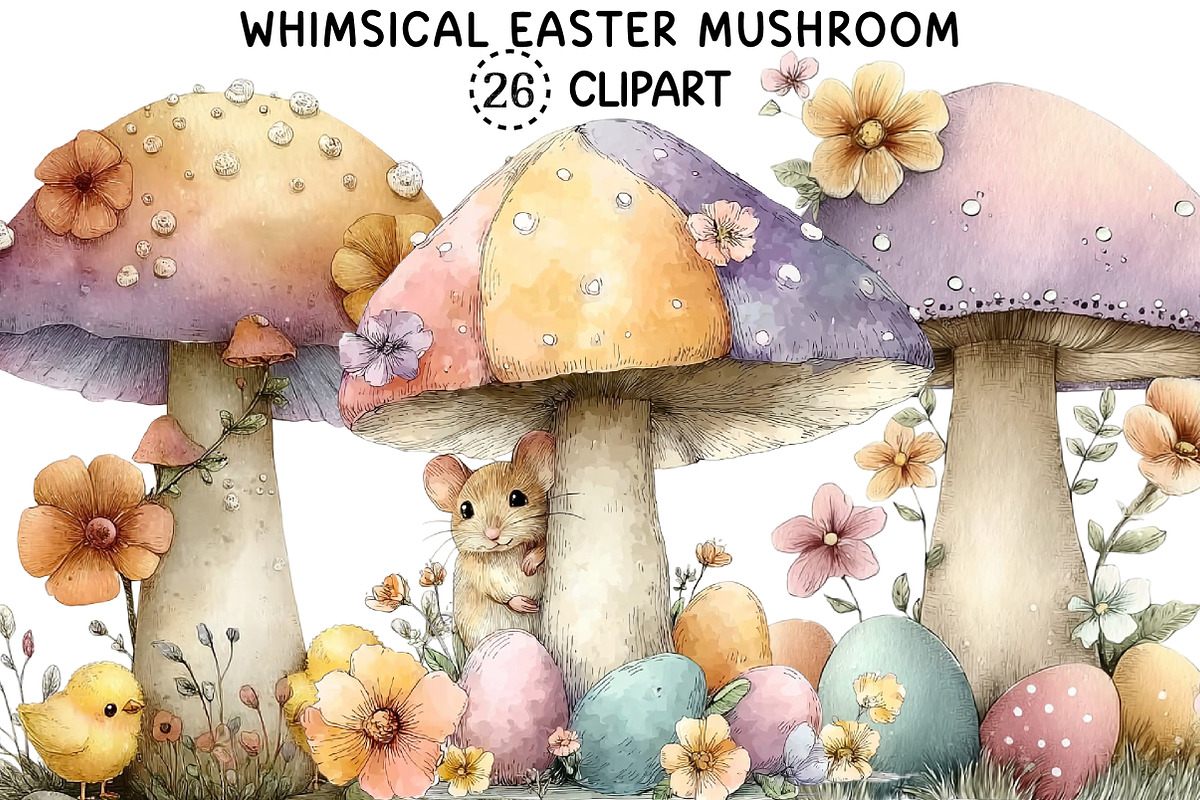 Whimsical Easter Mushroom Clipart, an Illustration by Creative Art (Photo 1 of 7)