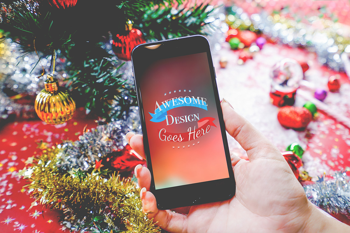 Christmas & New Year Mock-Up #6, an iPhone Mockup by EmilGuseinov (Photo 1 of 2)