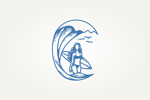 surfer carrying a surfboard logo, a Branding & Logo Template by Blazybone