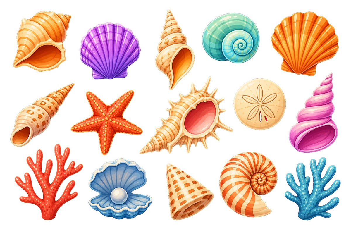 Colorful collection of seashells, an Animal Illustration by ZinetroN (Photo 3 of 3)