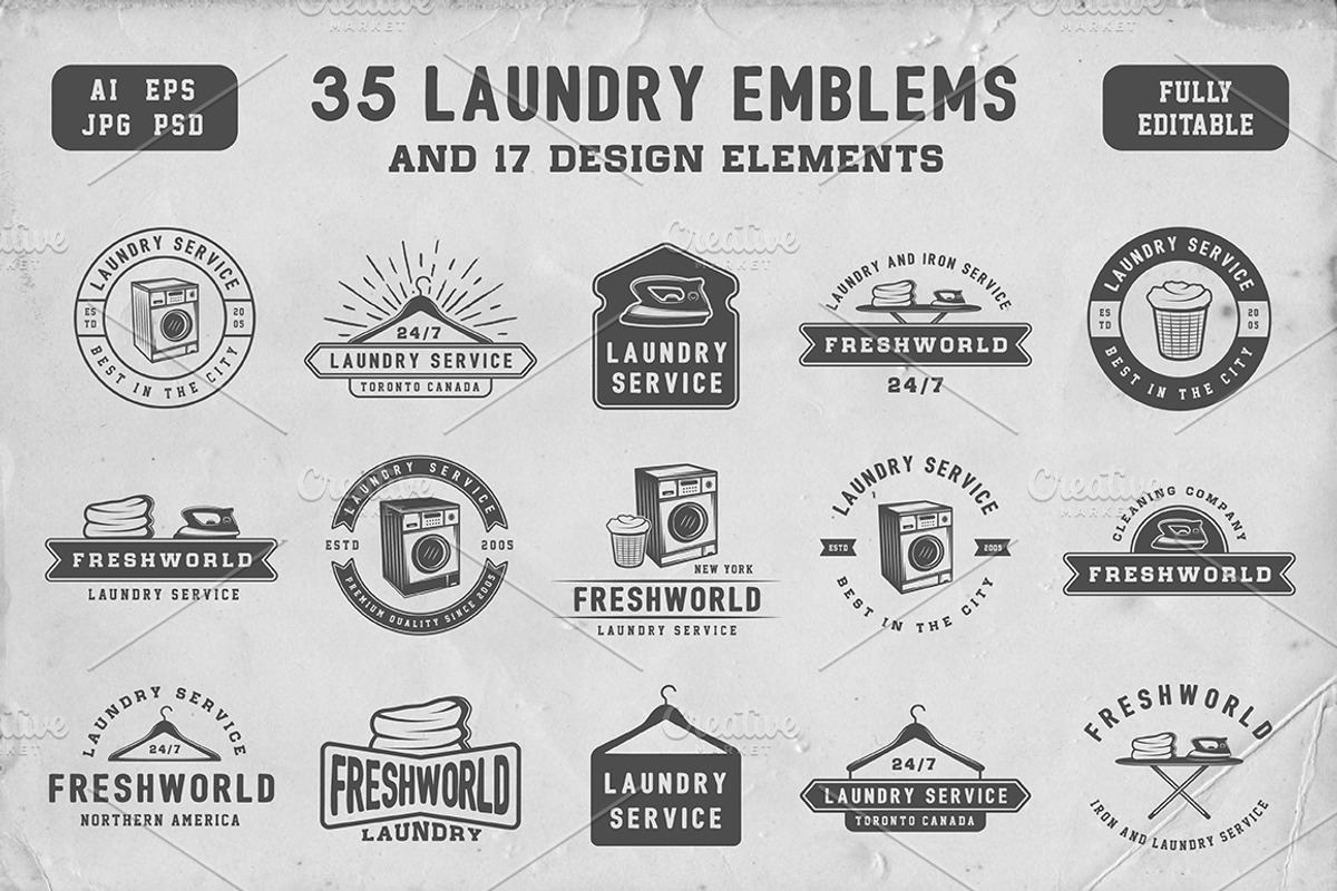 Set of Vintage Laundry Emblems, a Branding & Logo Template by AkimD (Photo 1 of 4)