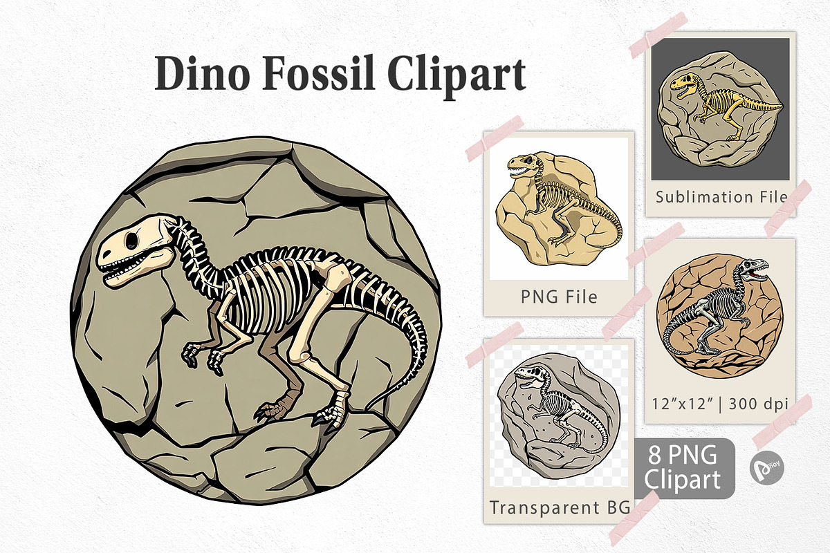 Dino Fossil Clipart, a Graphic by Artnoy (Photo 1 of 5)