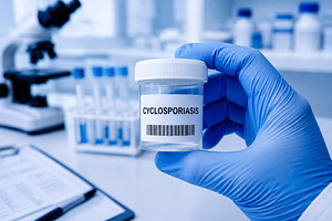 a sample labeled cyclosporiasis, generative AI, a Photo by Nito