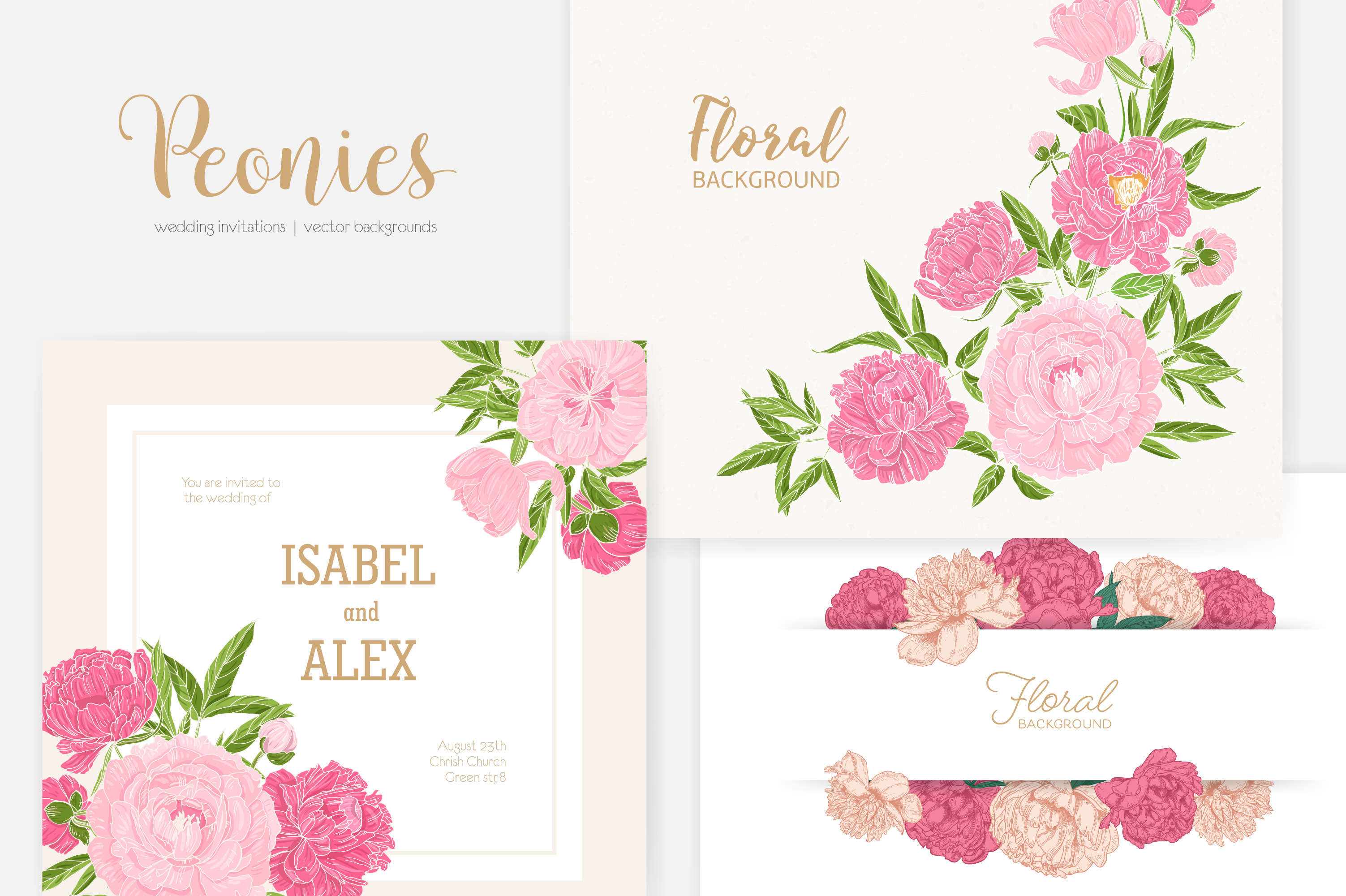 Floral card backgrounds, a Decorative Illustration by Good Studio