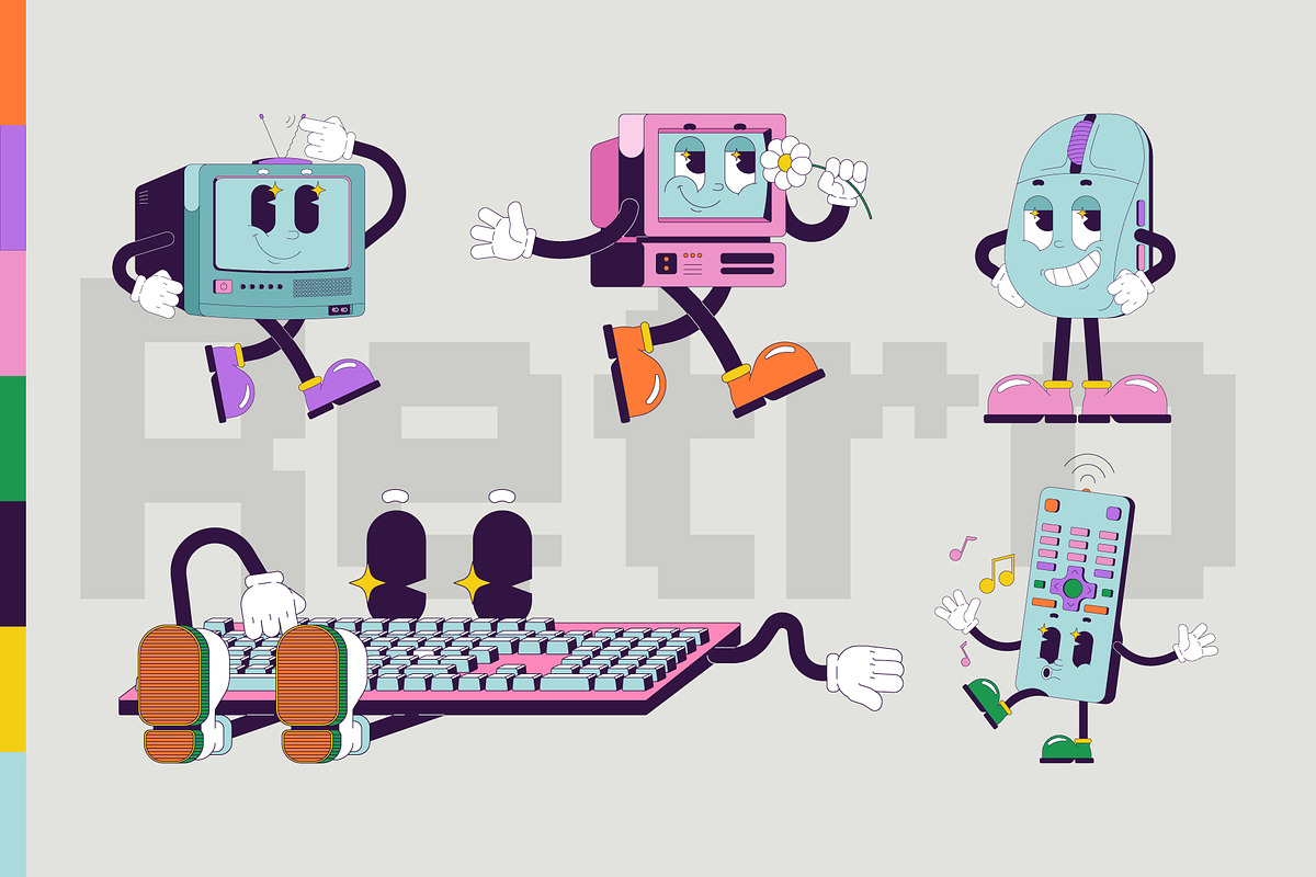 Retro Groovy Tech Characters Pack, a Decorative Illustration by IMG Visuals (Photo 3 of 8)