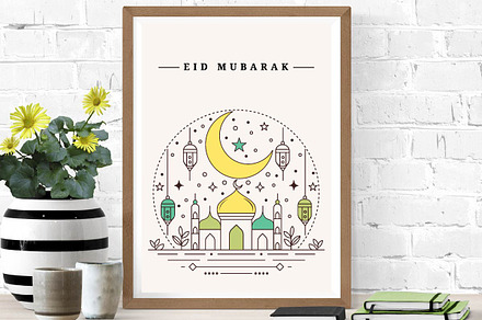 Modern Eid mubarak line art template