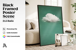 Black Framed Poster 2x3 PSD Mockup