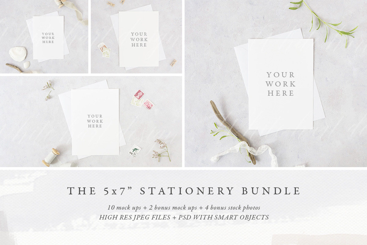 BUNDLE: 5x7 stationery mockup pack, a Print Template by White Hart Co. (Photo 1 of 9)