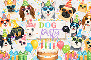 Dog Party Clipart Watercolor, an Animal Illustration by BigCakeBee (Thumbnail 1 of 4)