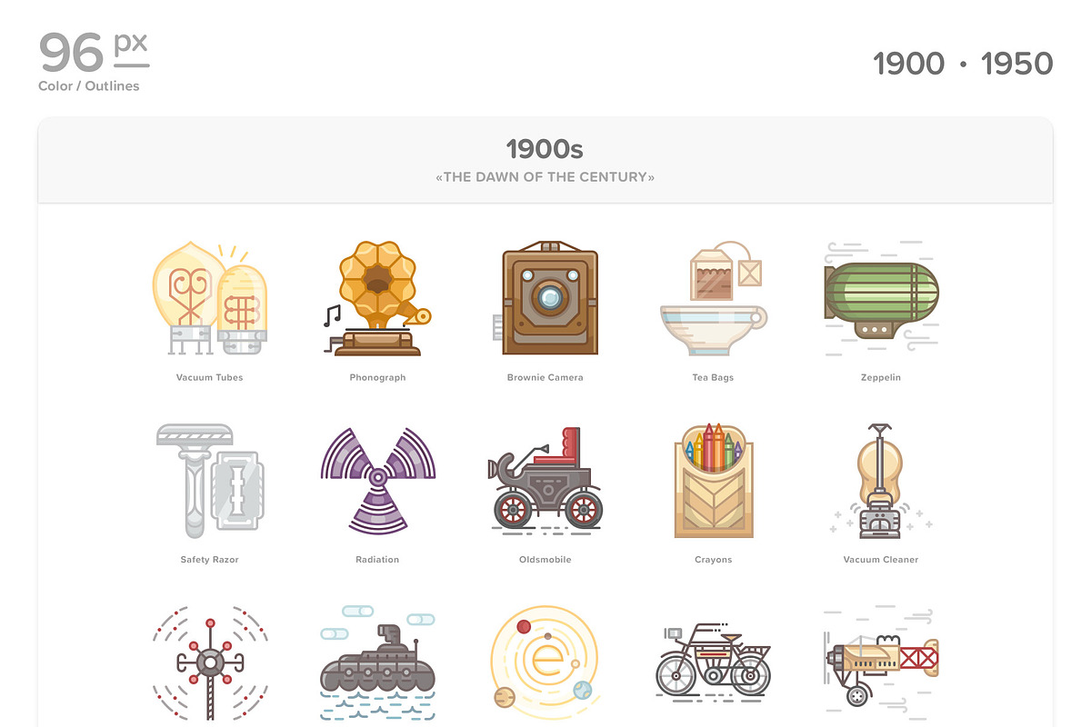 20 Century History.Color line Icons, an Outline Icon by Yeticrab (Photo 4 of 16)